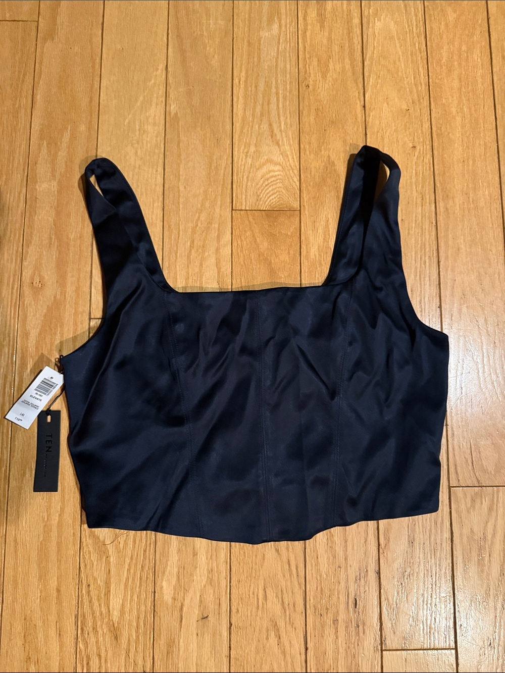 Babaton Navy Square-Neck Crop Top with Wide Straps